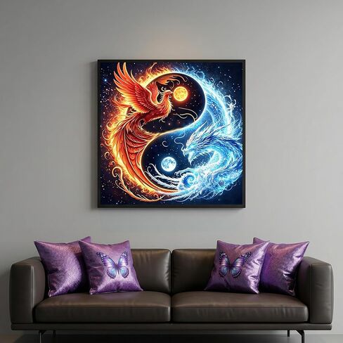 5D Dragon and Phoenix Diamond Painting Kits for Adults Beginners, Full Drill Round Diamond Art Kit for Home Wall Decor, DIY Paint with Diamonds Crafts for Stress Relief, Gift for Women-13.8 "x13.8" in Kuwait