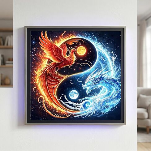 5D Dragon and Phoenix Diamond Painting Kits for Adults Beginners, Full Drill Round Diamond Art Kit for Home Wall Decor, DIY Paint with Diamonds Crafts for Stress Relief, Gift for Women-13.8 "x13.8" in Kuwait