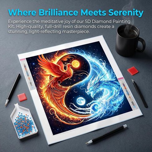 5D Dragon and Phoenix Diamond Painting Kits for Adults Beginners, Full Drill Round Diamond Art Kit for Home Wall Decor, DIY Paint with Diamonds Crafts for Stress Relief, Gift for Women-13.8 "x13.8" in Kuwait