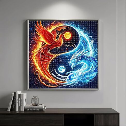 5D Dragon and Phoenix Diamond Painting Kits for Adults Beginners, Full Drill Round Diamond Art Kit for Home Wall Decor, DIY Paint with Diamonds Crafts for Stress Relief, Gift for Women-13.8 "x13.8" in Kuwait