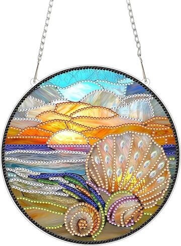 YOLENIX Sunflower Diamond Art Hanging Kit for Adult,Special Shaped Rhinestone,7x7inch Double Sided 5D DIY Acrylic Diamond Art Painting Window Pendants Home Garden Wall Hanging Kits Hanging Ornament in Saudi Arabia