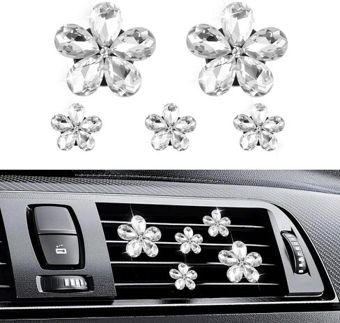 5PCS Crystal Daisy Car Vent Clips,Stylish Air Vent Clips as New Driver Gifts & Car Decorations Interior,Large & Small Cars Clip for Vents Cars Accessories for Women in Kuwait