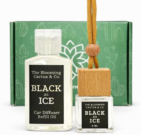 Car Air Freshener, Luxury Car Diffuser with 1 Oz Refill, Phthalate Free Fragrance – Long Lasting Scent | Refillable Hanging Air Freshener for Car, Home, Office | Made in USA (Black Ice (Type) in Saudi Arabia
