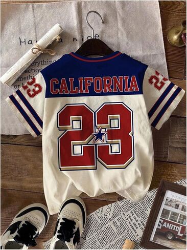 Girl's Y2k Jersey Shirts Number Letter Graphic Crew Neck Short Sleeve Loose Football T Shirt Tops in Saudi Arabia