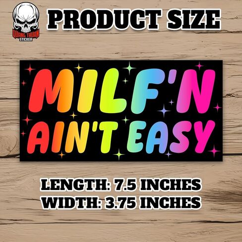 MILF'N Ain't Easy | Bumper Sticker or Car Magnet | Rainbow Color Gifts Magnetic Decorations for Cars [7.5x3.75] in Kuwait