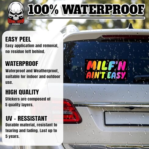 MILF'N Ain't Easy | Bumper Sticker or Car Magnet | Rainbow Color Gifts Magnetic Decorations for Cars [7.5x3.75] in Kuwait