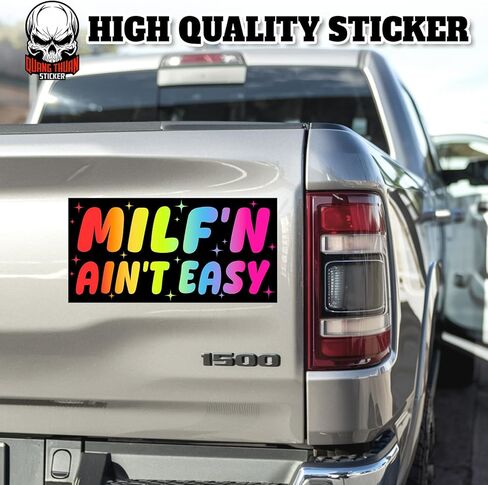 MILF'N Ain't Easy | Bumper Sticker or Car Magnet | Rainbow Color Gifts Magnetic Decorations for Cars [7.5x3.75] in Kuwait
