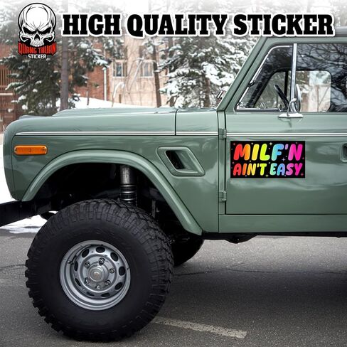 MILF'N Ain't Easy | Bumper Sticker or Car Magnet | Rainbow Color Gifts Magnetic Decorations for Cars [7.5x3.75] in Kuwait
