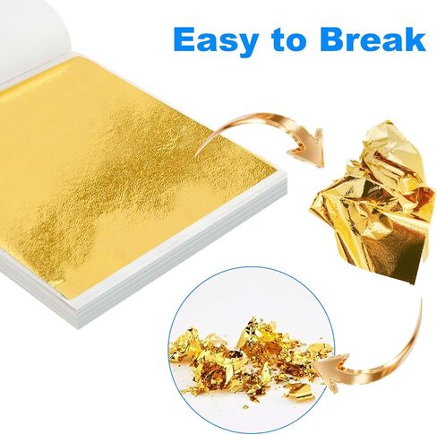 100 Pcs Gold Leaf Sheets, FSDIYU 3.15-Inch x 3.35-Inch Imitation Gold Foil Paper Sheets - No Fading, Easy to Apply, Premium Metallic Foil for Nail Art, Painting, Resin Jewelry & Furniture Decor in Saudi Arabia
