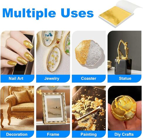 100 Pcs Gold Leaf Sheets, FSDIYU 3.15-Inch x 3.35-Inch Imitation Gold Foil Paper Sheets - No Fading, Easy to Apply, Premium Metallic Foil for Nail Art, Painting, Resin Jewelry & Furniture Decor in Saudi Arabia