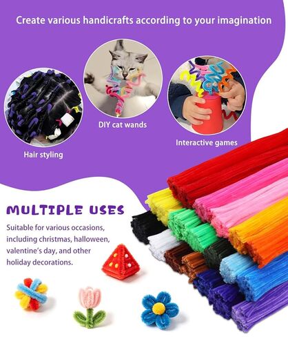 1000 Pcs Pipe Cleaners Bulk Craft Supplies Chenille Stems 20 Colors Craft Pipe Cleaners for Flower Making, Festival Home Decorations, Art Supplies in Kuwait