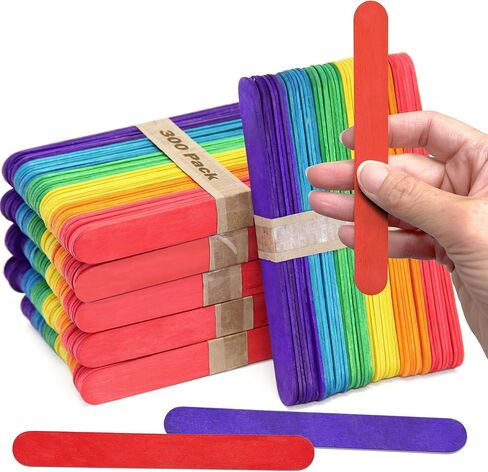 CraftySticks - 300 عبوة، لون أخضر 6 بوصة، أعواد مصاصة خشبية ضخمة للحرف اليدوية، المنزل، الفن المدرسي، البناء، التعلم، حجم خافض اللسان الخشبي in Kuwait