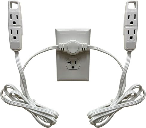 W4W, Twin Extension Cord Power Strip - 12 Foot Cord - 6 feet on Each Side - Flat Head (Wall Hugger) Outlet Plug - 6 Polarized Outlets with Safety Cover in Saudi Arabia