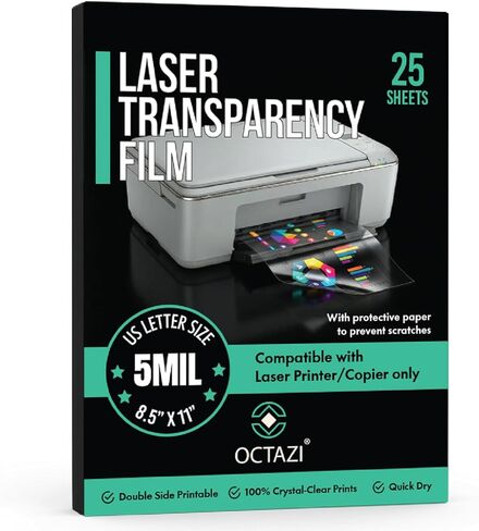 Laser OHP Transparency Film Sheets 8.5 × 11 Inch; 5 Mil – Clear PET Overhead Projector Film for Laser Printers & Copiers | Heat-Resistant, Double-Sided Printable Sheets (Pack of 25) in Saudi Arabia