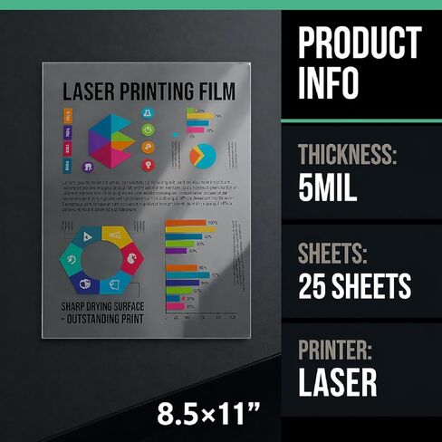 Laser OHP Transparency Film Sheets 8.5 × 11 Inch; 5 Mil – Clear PET Overhead Projector Film for Laser Printers & Copiers | Heat-Resistant, Double-Sided Printable Sheets (Pack of 25) in Saudi Arabia