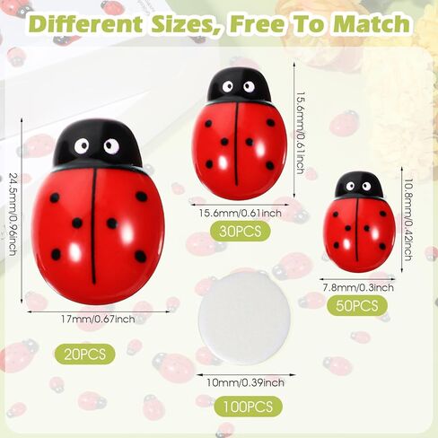 100 Pieces Ladybug Decor, Lady Bug Accessories Tiny Resin Ladybug Decor, 3 Sizes Mini Lady Bugs Embellishments for DIY Crafts, Home Decoration, Jewelry, Nail Charms and Party in Kuwait