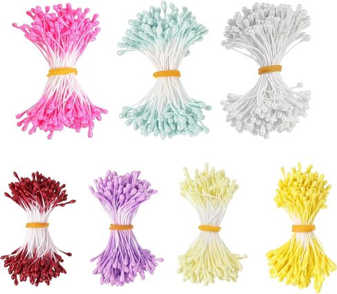 HJZHII 1050Pcs Flower Stamens for Crafts, Artificial Pearl Floral Pistil 3mm Malt-Shaped Stamens Making Assorted Color Pearl Flowers Stamen for DIY Card Buds Craft Making Decoration 7Colors in Kuwait