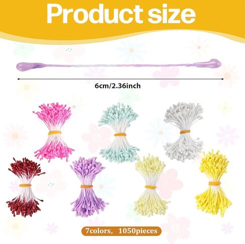HJZHII 1050Pcs Flower Stamens for Crafts, Artificial Pearl Floral Pistil 3mm Malt-Shaped Stamens Making Assorted Color Pearl Flowers Stamen for DIY Card Buds Craft Making Decoration 7Colors in Kuwait