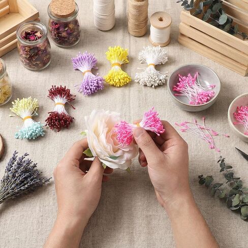 HJZHII 1050Pcs Flower Stamens for Crafts, Artificial Pearl Floral Pistil 3mm Malt-Shaped Stamens Making Assorted Color Pearl Flowers Stamen for DIY Card Buds Craft Making Decoration 7Colors in Kuwait