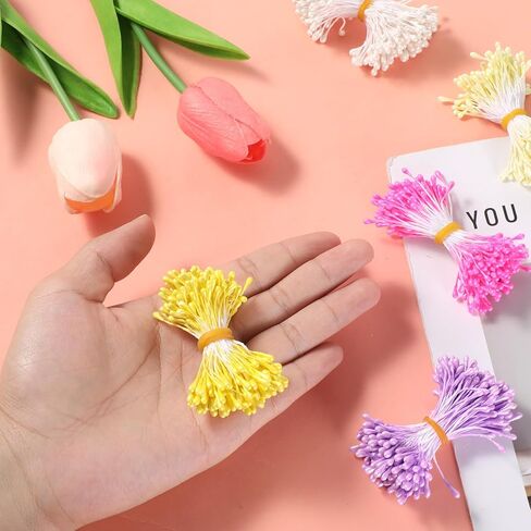HJZHII 1050Pcs Flower Stamens for Crafts, Artificial Pearl Floral Pistil 3mm Malt-Shaped Stamens Making Assorted Color Pearl Flowers Stamen for DIY Card Buds Craft Making Decoration 7Colors in Kuwait