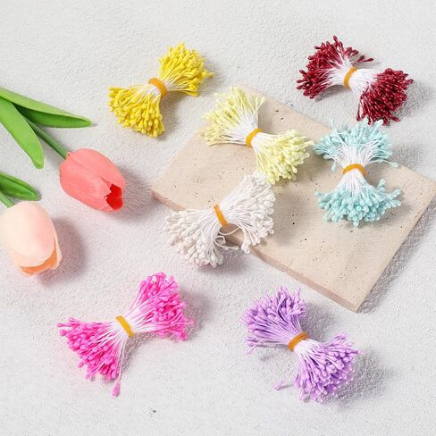 HJZHII 1050Pcs Flower Stamens for Crafts, Artificial Pearl Floral Pistil 3mm Malt-Shaped Stamens Making Assorted Color Pearl Flowers Stamen for DIY Card Buds Craft Making Decoration 7Colors in Kuwait