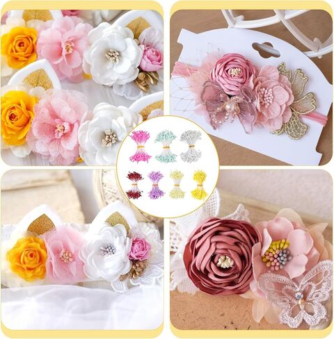 HJZHII 1050Pcs Flower Stamens for Crafts, Artificial Pearl Floral Pistil 3mm Malt-Shaped Stamens Making Assorted Color Pearl Flowers Stamen for DIY Card Buds Craft Making Decoration 7Colors in Kuwait