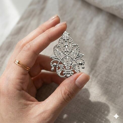 12Pcs Hollow Floral Ornaments, 36x48mm Retro Metal Filigree for DIY Albums, Box Decor, Brooches& Hair Clips(Golden) in Kuwait