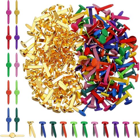Nogeqi 200PCS Brads for Paper Crafts, Brads Paper Fasteners for Crafts, 19x7.5mm Metal Split Pins, Round Head Mini Brad Fasteners for Craft, Art and DIY Supplies (100PCS Gold, 100PCS Mixed Color) in Kuwait