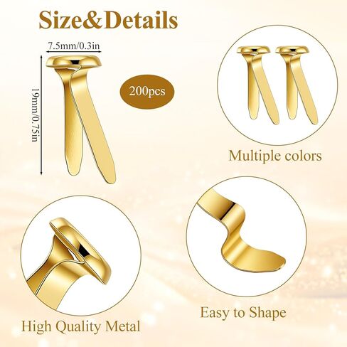 Nogeqi 200PCS Brads for Paper Crafts, Brads Paper Fasteners for Crafts, 19x7.5mm Metal Split Pins, Round Head Mini Brad Fasteners for Craft, Art and DIY Supplies (100PCS Gold, 100PCS Mixed Color) in Kuwait