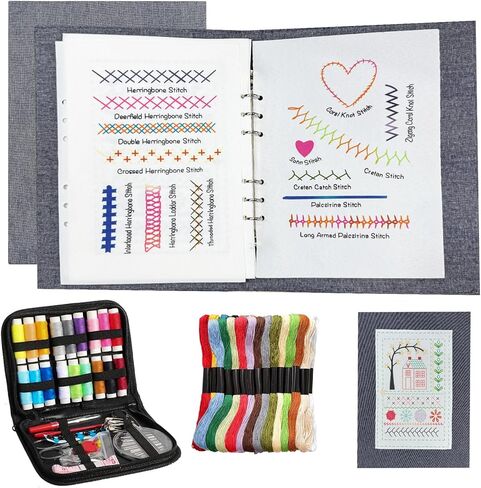 pzvdsog 2026 Upgraded Removable Stitch Book Kit with Extra Thick Threads, Needles Threader Thimble Sewing Tool, DIY Embroidery Stitch Bo-ok kit, 108 Pattern for DIY and Sew Enthusiast in Kuwait