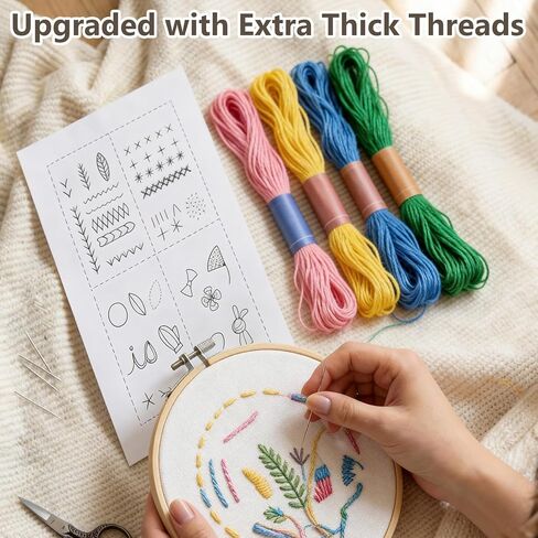 pzvdsog 2026 Upgraded Removable Stitch Book Kit with Extra Thick Threads, Needles Threader Thimble Sewing Tool, DIY Embroidery Stitch Bo-ok kit, 108 Pattern for DIY and Sew Enthusiast in Kuwait