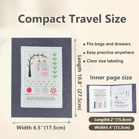 pzvdsog 2026 Upgraded Removable Stitch Book Kit with Extra Thick Threads, Needles Threader Thimble Sewing Tool, DIY Embroidery Stitch Bo-ok kit, 108 Pattern for DIY and Sew Enthusiast in Kuwait