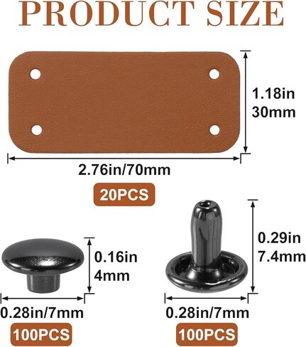 PAGOW 20 Pcs PU Leather Tags, 1.18 x 2.76 Inch Crochet Tags Repair Patch with Rivets, Faux Leather Labels Blank Patches Knitting Accessories for Crochet Items Clothing Sewing - Brown in Kuwait