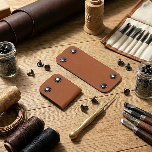PAGOW 20 Pcs PU Leather Tags, 1.18 x 2.76 Inch Crochet Tags Repair Patch with Rivets, Faux Leather Labels Blank Patches Knitting Accessories for Crochet Items Clothing Sewing - Brown in Kuwait