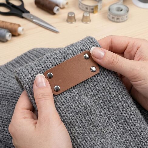PAGOW 20 Pcs PU Leather Tags, 1.18 x 2.76 Inch Crochet Tags Repair Patch with Rivets, Faux Leather Labels Blank Patches Knitting Accessories for Crochet Items Clothing Sewing - Brown in Kuwait