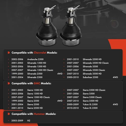 A-Premium 2 x Front Lower Ball Joints, Compatible with Chevrolet & GMC & Hummer - 1999-2010 - Silverado 1500 HD/2500 HD Classic/3500, Suburban 2500, Avalanche 2500, Sierra 3500 HD, Yukon XL 2500, H2 in Kuwait
