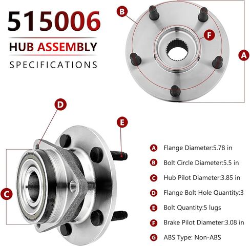 JLEO 515006 (Pair) Front Wheel Hub and Bearing Assemblies Replacement for Dodge Ram 1500 with REAR-WHEEL ABS 1994 1995 1996 1997 1998 1999,Front Wheel Hub without ABS in Kuwait