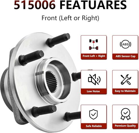 JLEO 515006 (Pair) Front Wheel Hub and Bearing Assemblies Replacement for Dodge Ram 1500 with REAR-WHEEL ABS 1994 1995 1996 1997 1998 1999,Front Wheel Hub without ABS in Kuwait