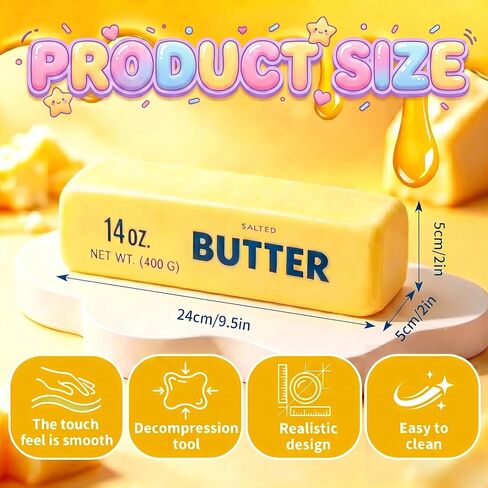 Giant Butter Squishy - 2026 New Jumbo Squishy Butter Stick 14oz Realistic Butters Stick Soft Squeeze Stress Balls for Stress Relief Anxiety Sensory Gifts for Adults (Butter bar-1pack) in Saudi Arabia