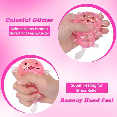 Axolotl Squishy Stress Ball, Soft TPR Slow Rising Squeeze Toy, Cute Axolotl Fidget Toy for Stress Relief, Anxiety Calming Sensory Toy for Kids Adults(Six Corners) in Saudi Arabia