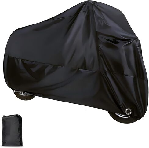 XIZAKEE1 PC Motorcycle Cover, 190T Polyester Motorbike Cover, Waterproof Motorcycle Protector with 2 Lock Holes, Universal for Most 86.61" Motorbikes Vehicle (Black) in Saudi Arabia