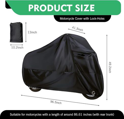 XIZAKEE1 PC Motorcycle Cover, 190T Polyester Motorbike Cover, Waterproof Motorcycle Protector with 2 Lock Holes, Universal for Most 86.61" Motorbikes Vehicle (Black) in Saudi Arabia