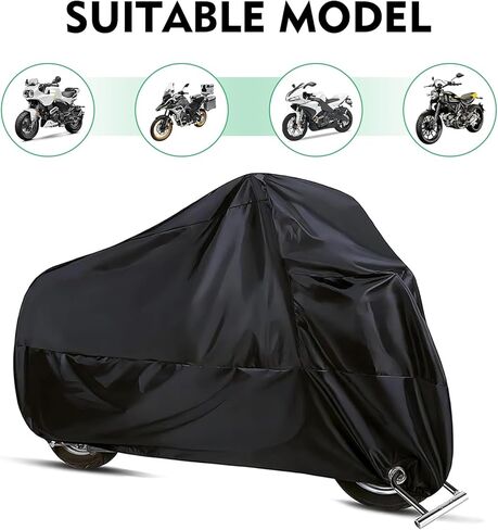 XIZAKEE1 PC Motorcycle Cover, 190T Polyester Motorbike Cover, Waterproof Motorcycle Protector with 2 Lock Holes, Universal for Most 86.61" Motorbikes Vehicle (Black) in Saudi Arabia