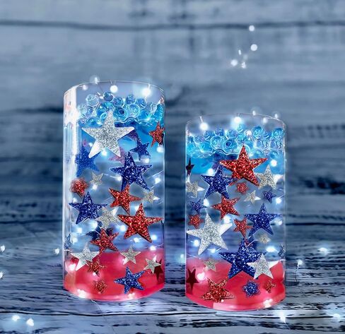 75 Floating Sparkling Patriotic Stars Red Blue Silver and Matching Beads- Fills 1 Gallon of Transparent Gels for Floating Effect-With Measured Floating Gels Prep Bag for Best Results! in Saudi Arabia