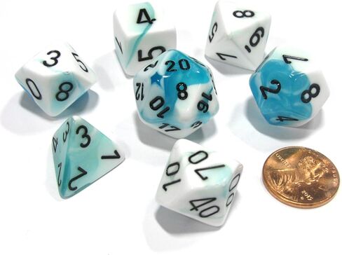 مجموعة Chessex CHX26444 Dice-Gemini White-Teal/Black، مقاس واحد، أزرق مخضر/أبيض/أسود in Kuwait