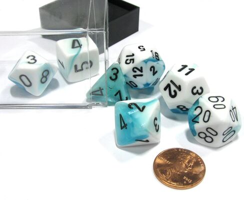 مجموعة Chessex CHX26444 Dice-Gemini White-Teal/Black، مقاس واحد، أزرق مخضر/أبيض/أسود in Kuwait