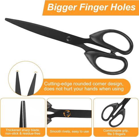 7 Inch Scissors, 2 PCS All Purpose Black Office Scissor, Stainless Steel Blade Shear Scissor, Straight Handle Shears for Paper Office Sewing, Percise Cutting Scissors for Home School DIY Craft in Saudi Arabia