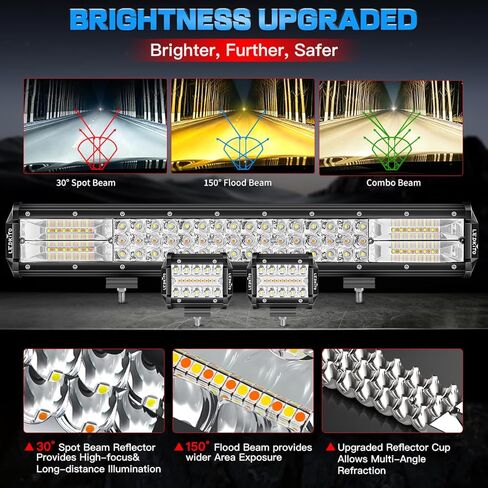20In LED Light Bar and 2PCS 4In LED Cube Pod Lights Amber White 6Mode Strobe Spot Flood Combo Dual Color OffRoad Driving Work Light Bar with Memory Reset Function for ATV UTV SUV Trucks Pickup in Saudi Arabia
