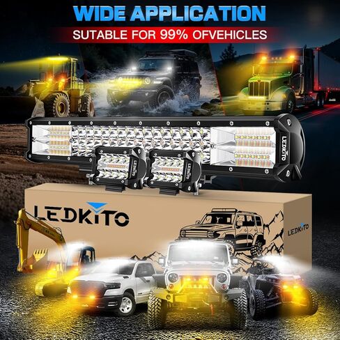 20In LED Light Bar and 2PCS 4In LED Cube Pod Lights Amber White 6Mode Strobe Spot Flood Combo Dual Color OffRoad Driving Work Light Bar with Memory Reset Function for ATV UTV SUV Trucks Pickup in Saudi Arabia