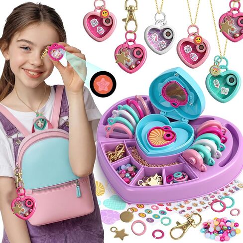 DIY Heart Locket Keychain Making Kit with Magic Zoom Beads, Gifts for Girls Ages 5 6 7 8 9 10, Toys for Girls Bag Charms Craft Set for Backpacks, Purses, Handbags, Valentines Party Favors Classroom in Saudi Arabia